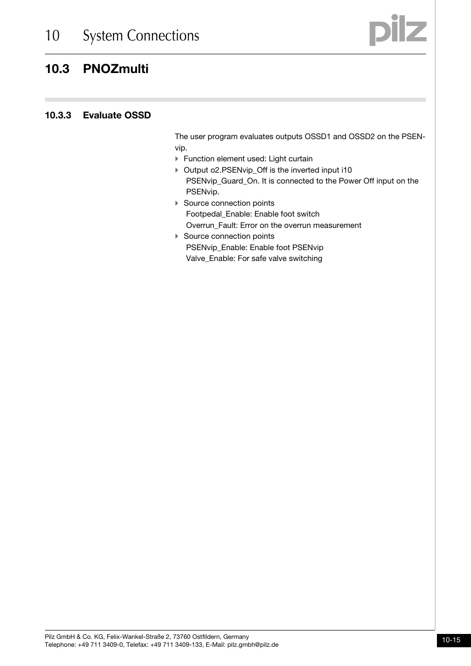 3 evaluate ossd, 10 system connections, 3 pnozmulti | Pilz PSENvip RL D P User Manual | Page 136 / 148