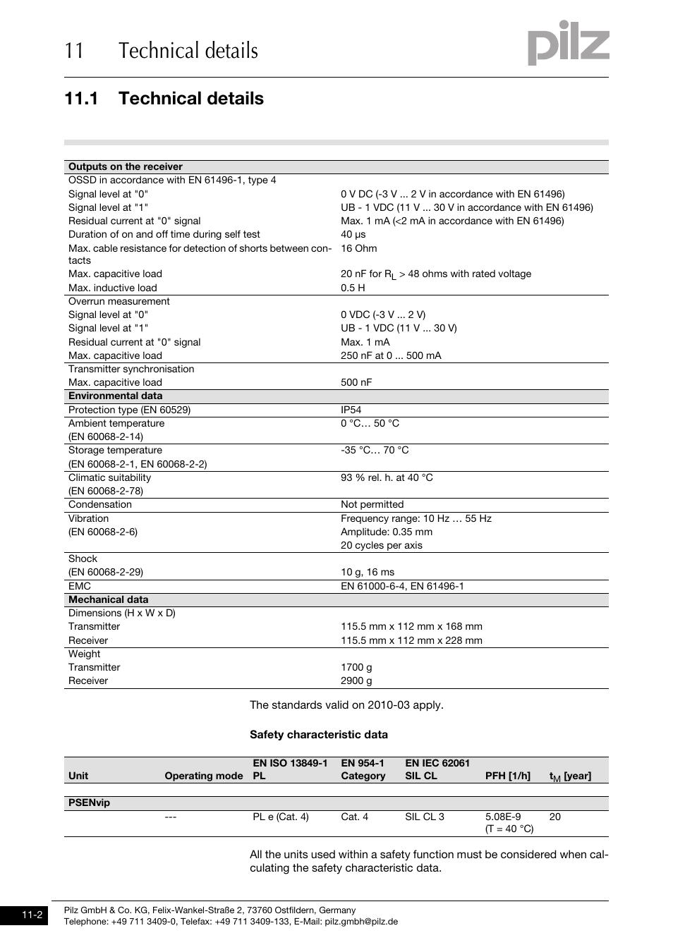 11 technical details, 1 technical details | Pilz PSENvip RL D P User Manual | Page 141 / 148