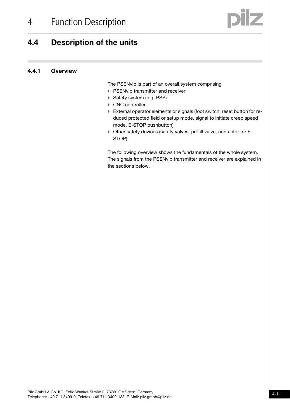 Description of the units, 1 overview, 4function description | 4 description of the units | Pilz PSENvip RL D P User Manual | Page 38 / 148