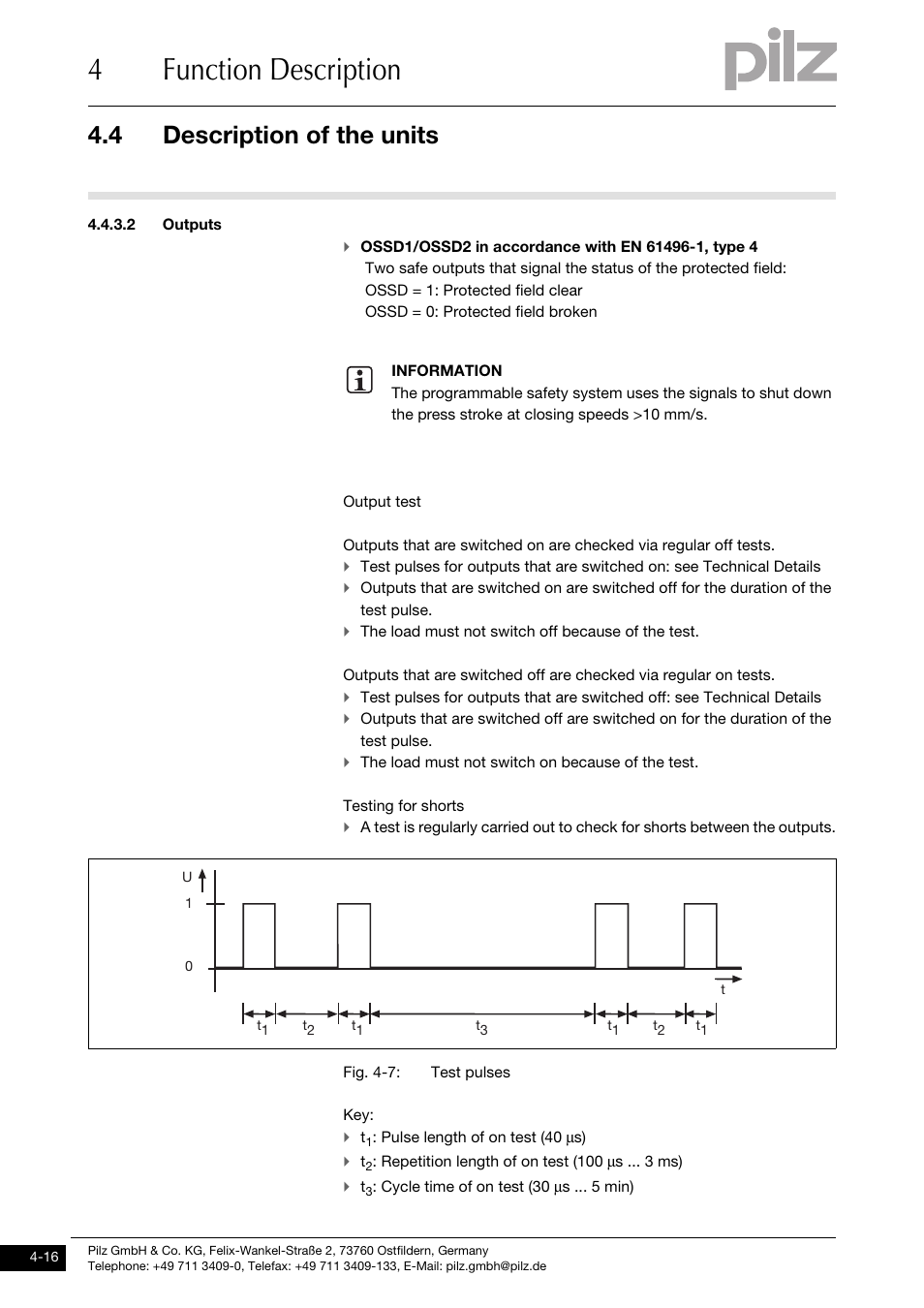 2 outputs, 4function description, 4 description of the units | Pilz PSENvip RL D P User Manual | Page 43 / 148