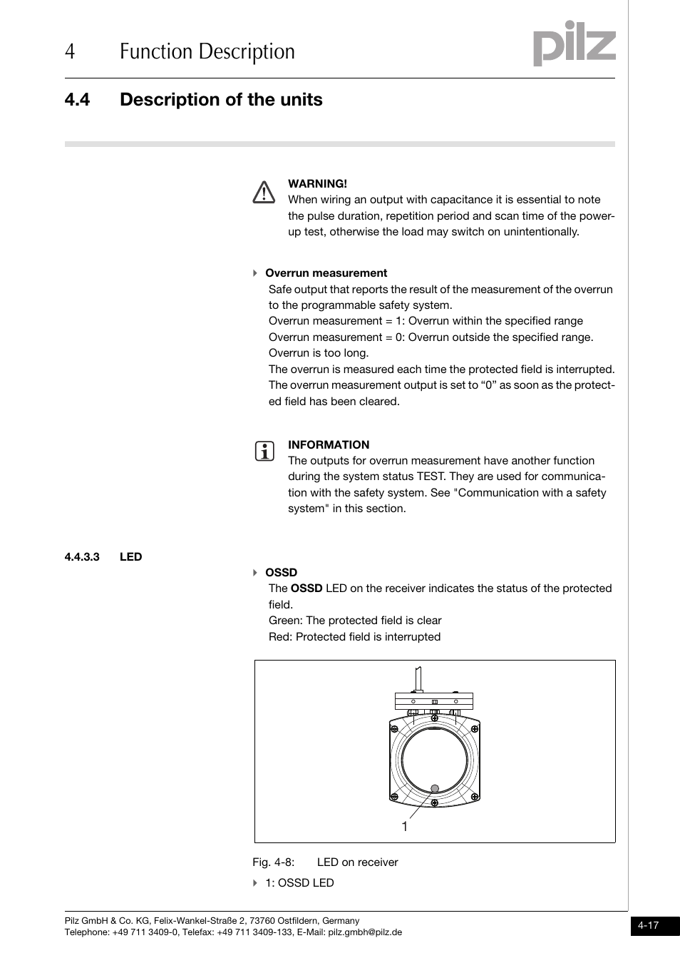 3 led, 4function description, 4 description of the units | Pilz PSENvip RL D P User Manual | Page 44 / 148