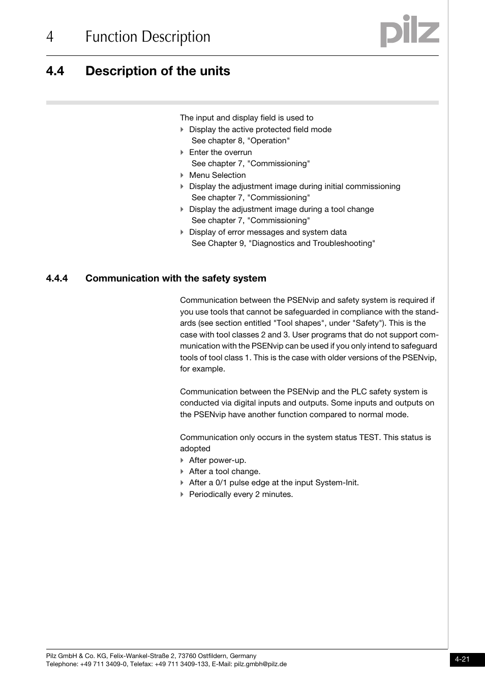 4 communication with the safety system, 4function description, 4 description of the units | Pilz PSENvip RL D P User Manual | Page 48 / 148