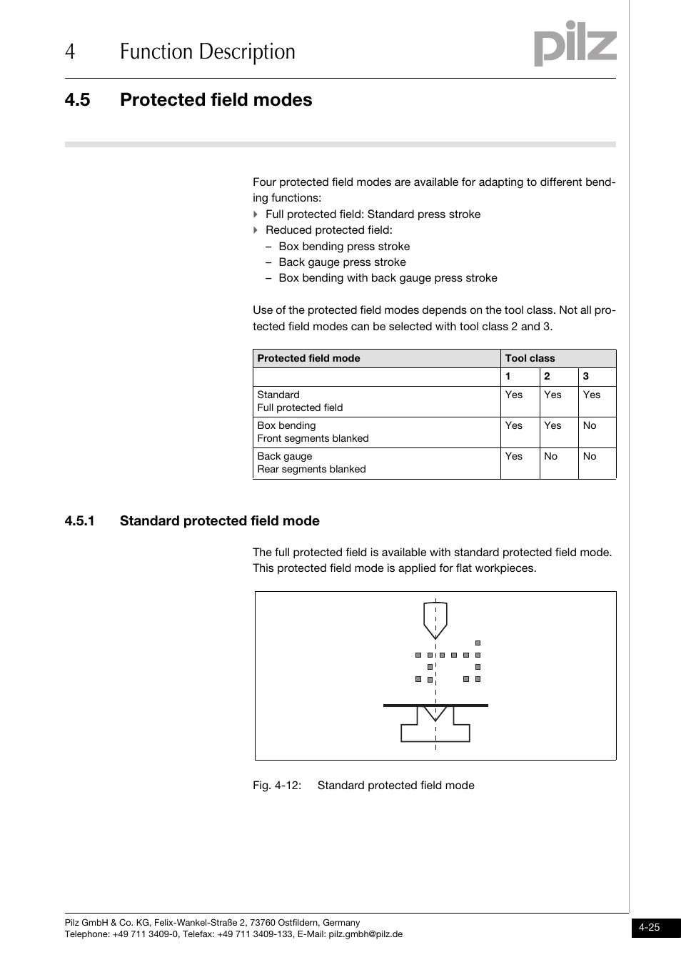 Protected field modes, 1 standard protected field mode, 4function description | 5 protected field modes | Pilz PSENvip RL D P User Manual | Page 52 / 148