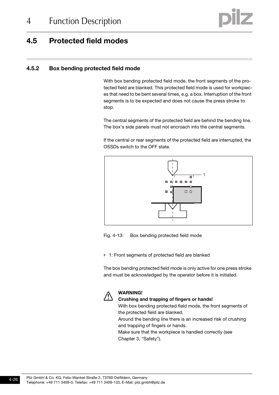 2 box bending protected field mode, 4function description, 5 protected field modes | Pilz PSENvip RL D P User Manual | Page 53 / 148