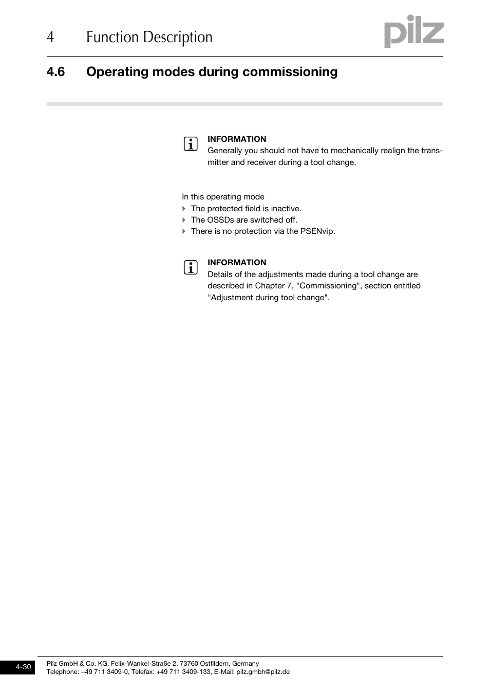 4function description, 6 operating modes during commissioning | Pilz PSENvip RL D P User Manual | Page 57 / 148
