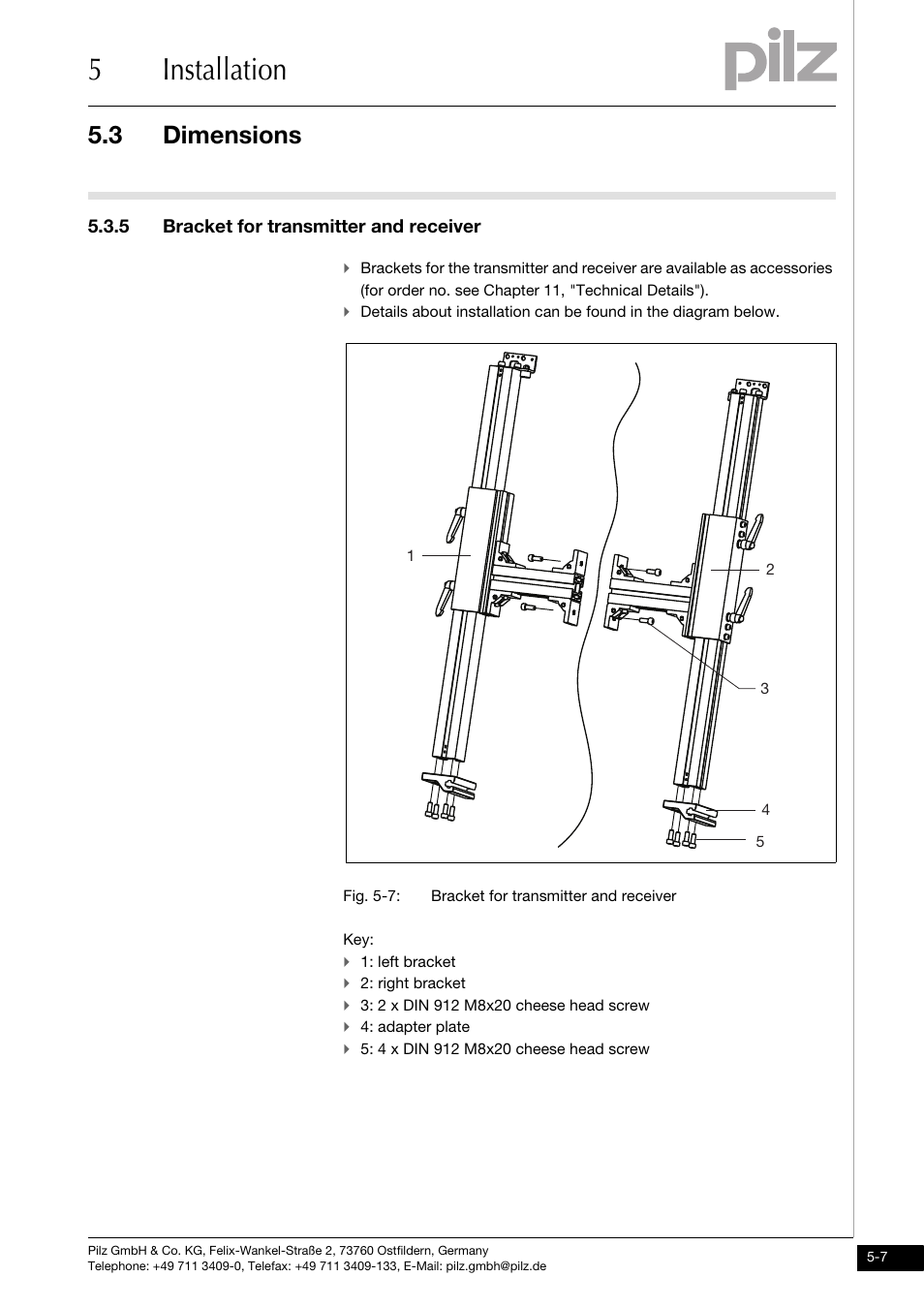 5 bracket for transmitter and receiver, 5installation, 3 dimensions | Pilz PSENvip RL D P User Manual | Page 72 / 148