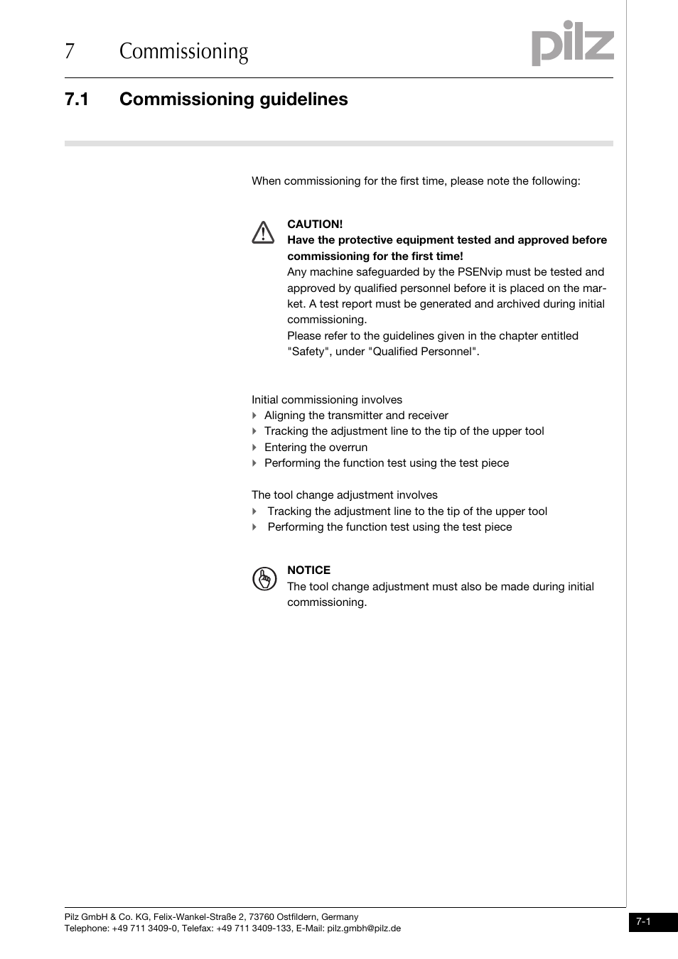 Commissioning, Commissioning guidelines, 7commissioning | 1 commissioning guidelines | Pilz PSENvip RL D P User Manual | Page 82 / 148