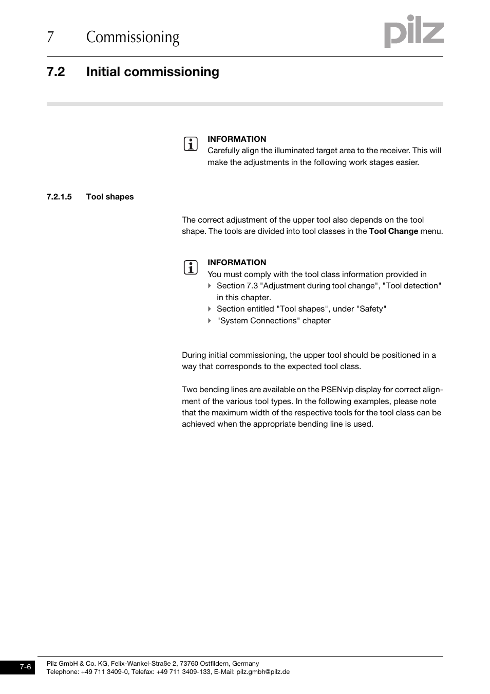 5 tool shapes, 7commissioning, 2 initial commissioning | Pilz PSENvip RL D P User Manual | Page 87 / 148