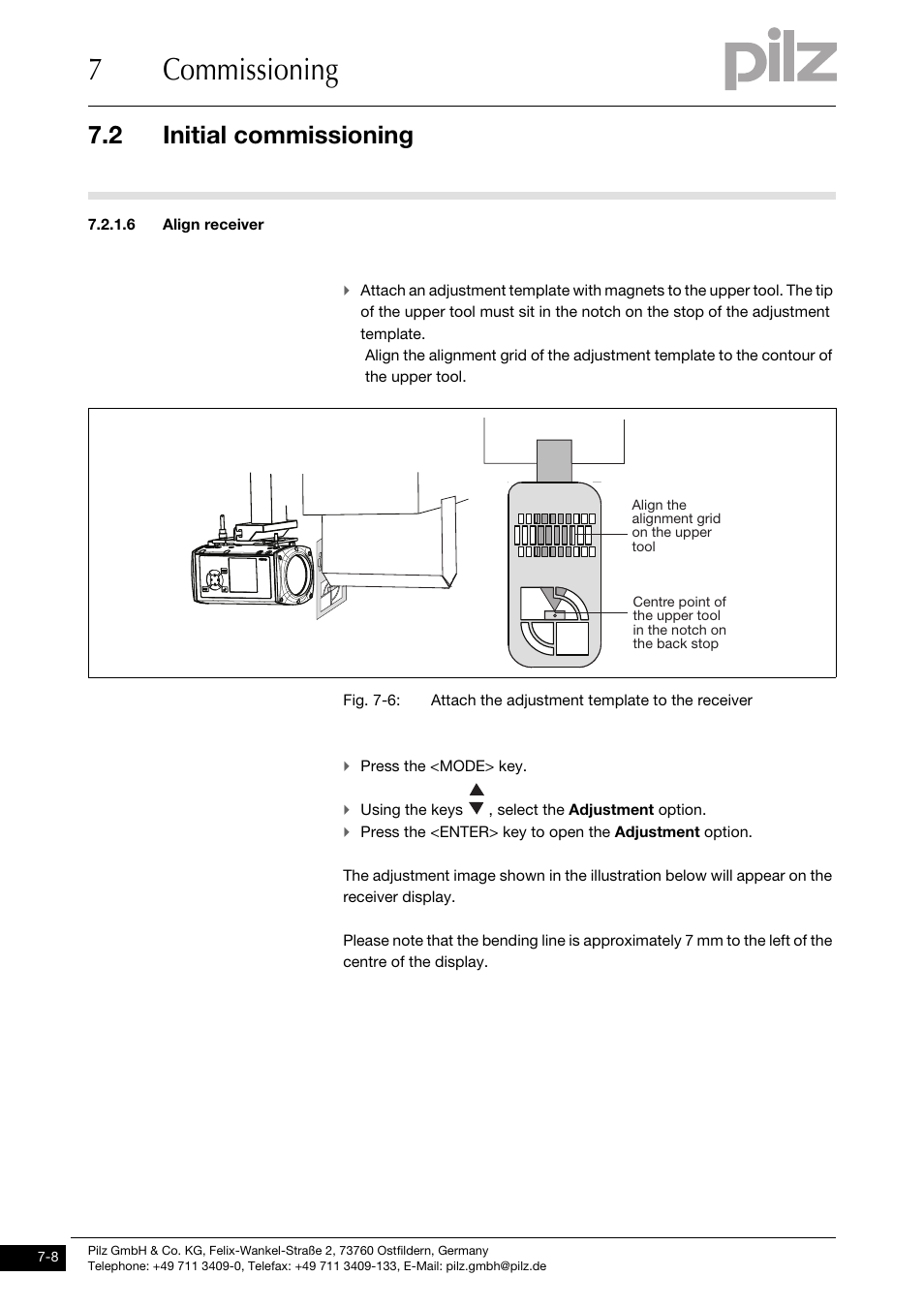 6 align receiver, 7commissioning, 2 initial commissioning | Pilz PSENvip RL D P User Manual | Page 89 / 148