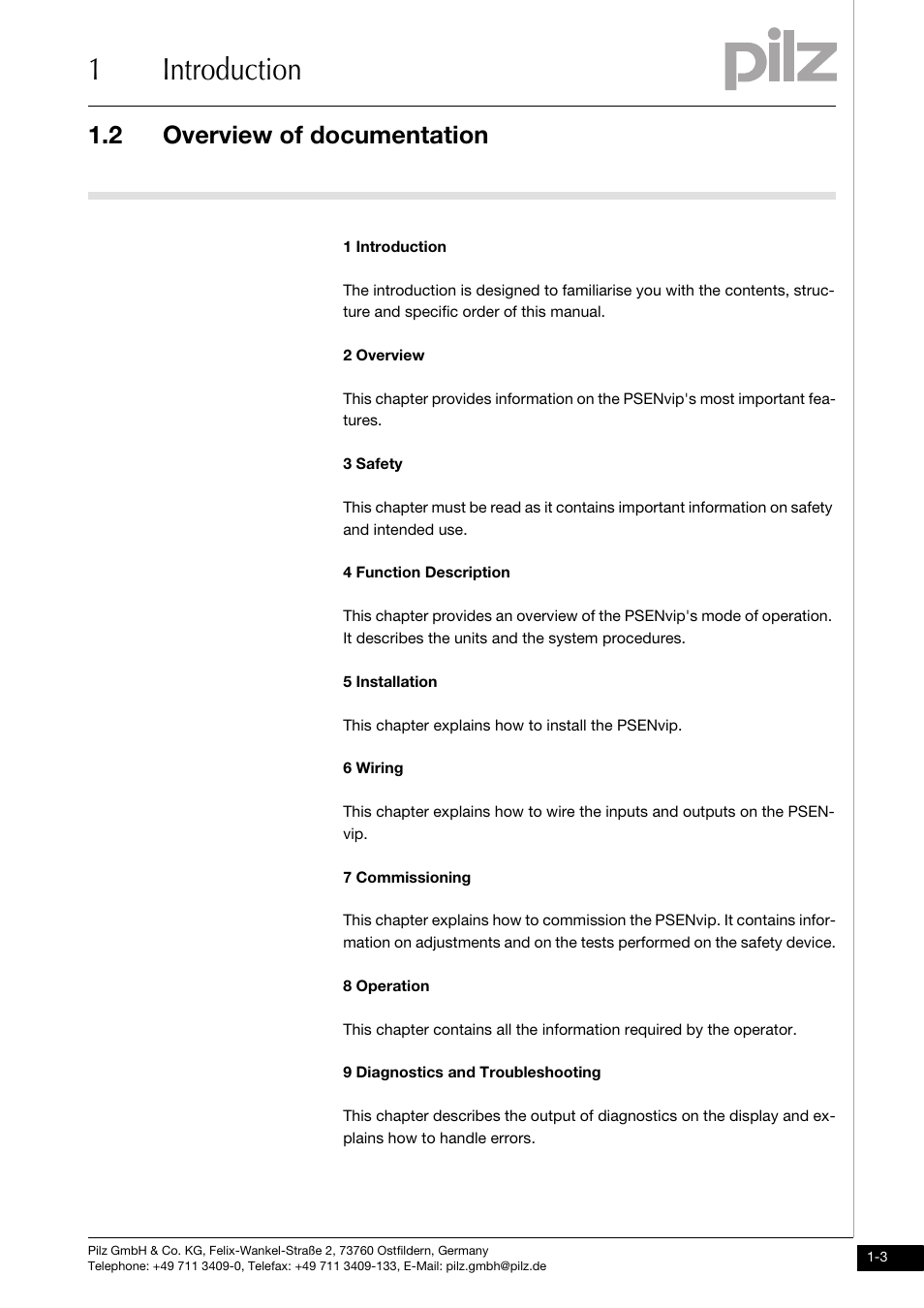 Overview of documentation, 1introduction, 2 overview of documentation | Pilz PSENvip RL D P User Manual | Page 9 / 148