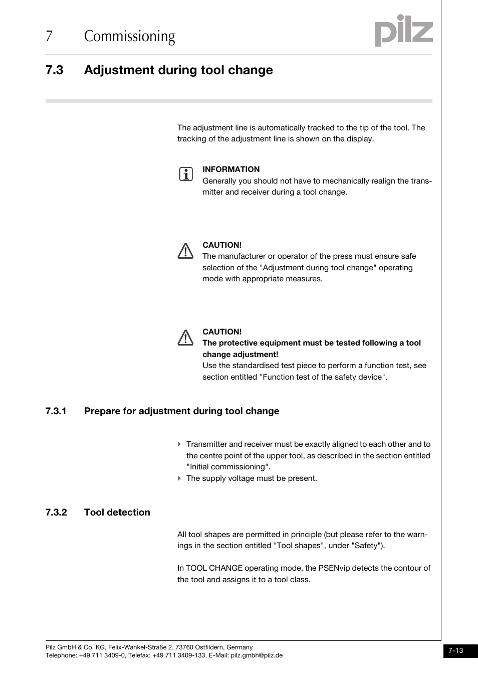 Adjustment during tool change, 1 prepare for adjustment during tool change, 2 tool detection | 7commissioning, 3 adjustment during tool change | Pilz PSENvip RL D P User Manual | Page 94 / 148