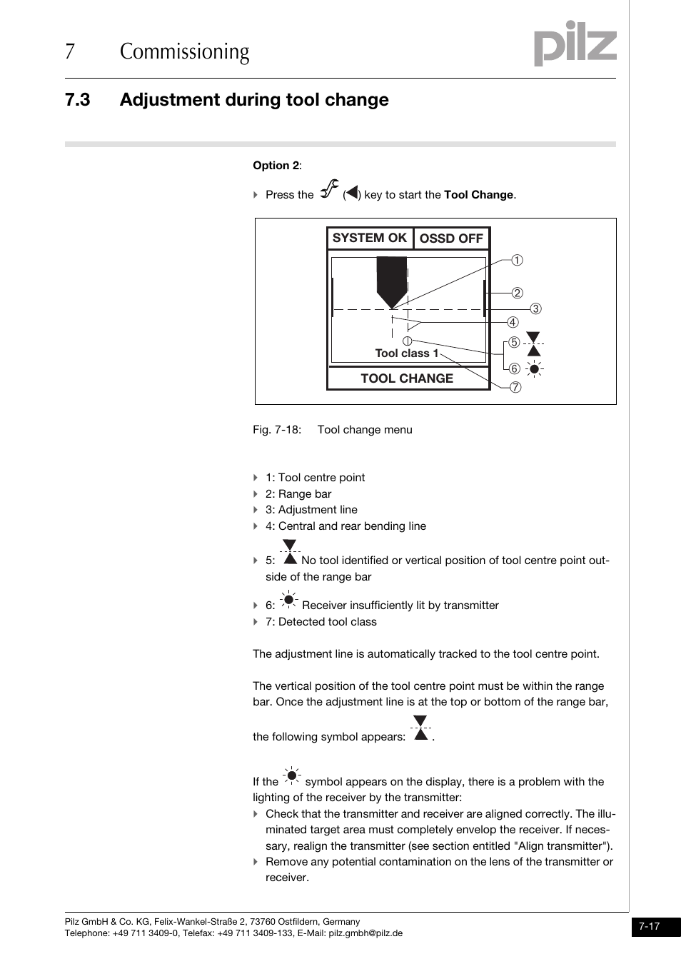 7commissioning, 3 adjustment during tool change, Ав б д е | Pilz PSENvip RL D P User Manual | Page 98 / 148