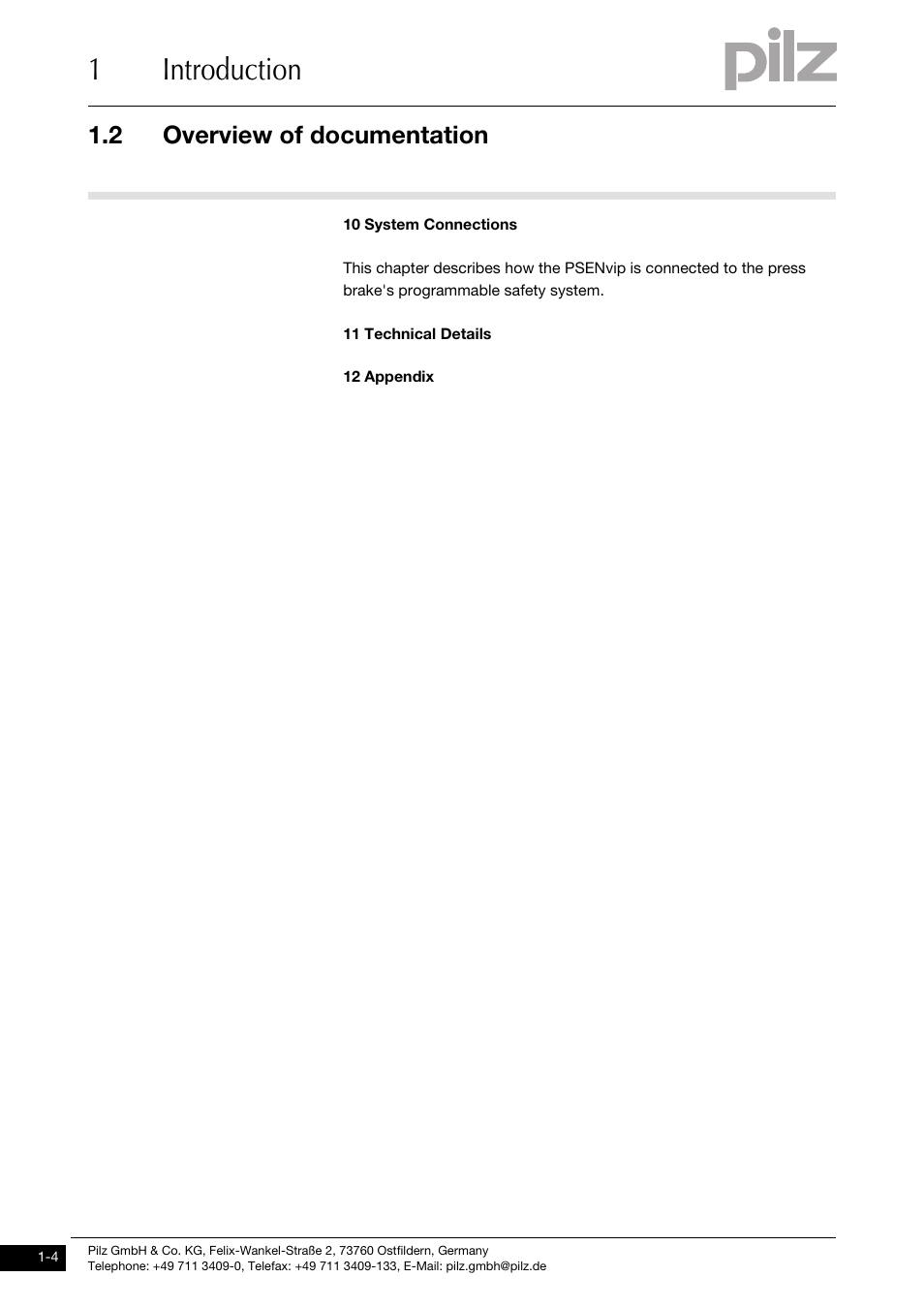 1introduction, 2 overview of documentation | Pilz PSENvip RL D P User Manual | Page 10 / 139