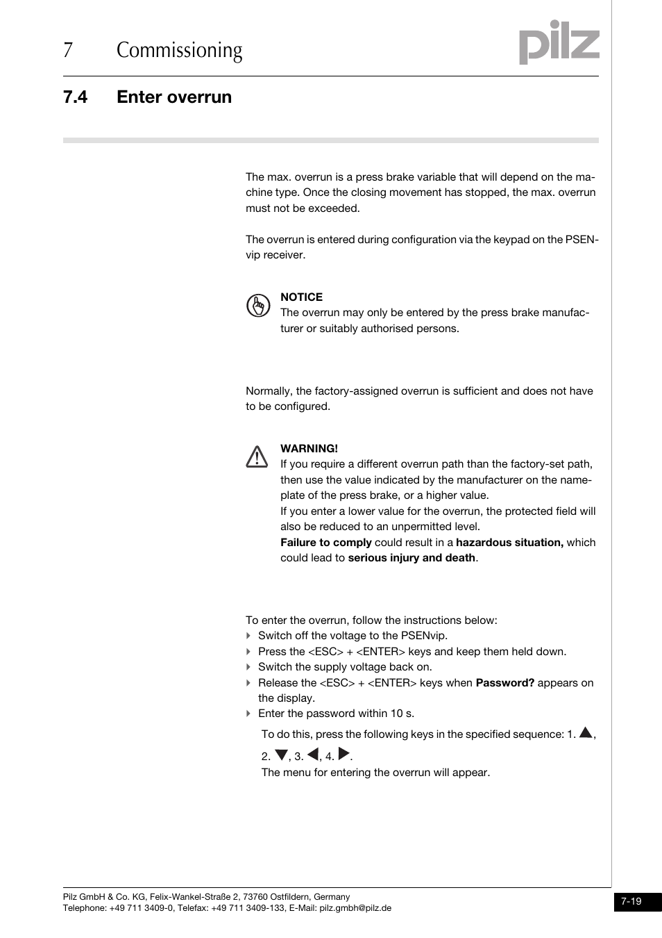 Enter overrun, 7commissioning, 4 enter overrun | Pilz PSENvip RL D P User Manual | Page 101 / 139