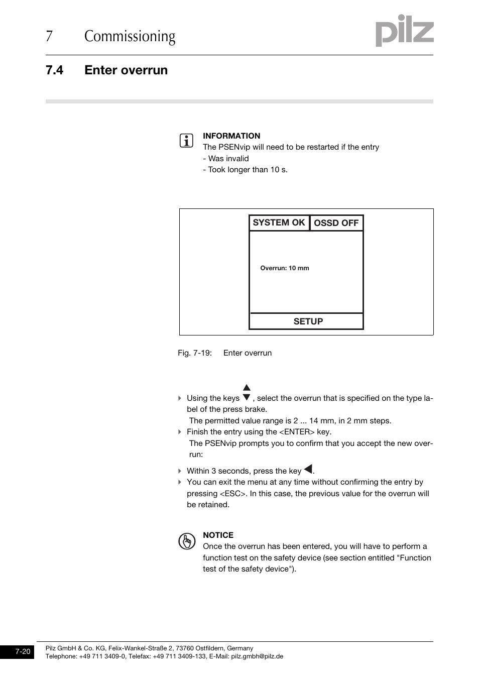 7commissioning, 4 enter overrun | Pilz PSENvip RL D P User Manual | Page 102 / 139