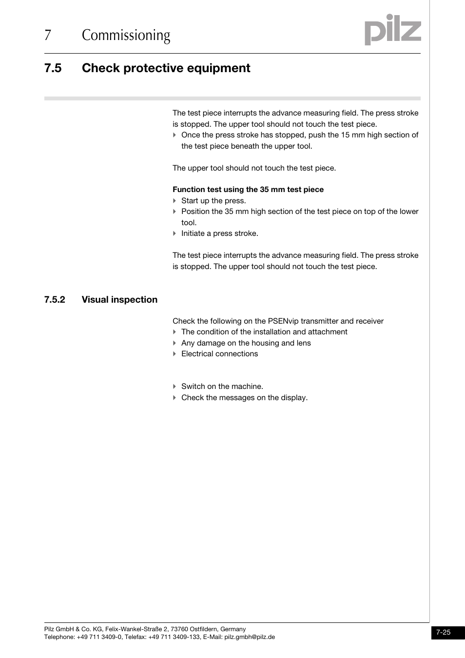 Visual inspection, 7commissioning, 5 check protective equipment | 2 visual inspection | Pilz PSENvip RL D P User Manual | Page 107 / 139