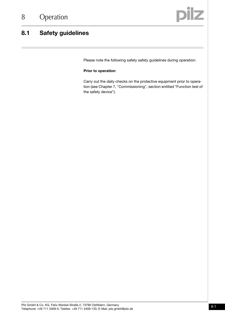 Operation, Safety guidelines, 8operation | 1 safety guidelines | Pilz PSENvip RL D P User Manual | Page 109 / 139