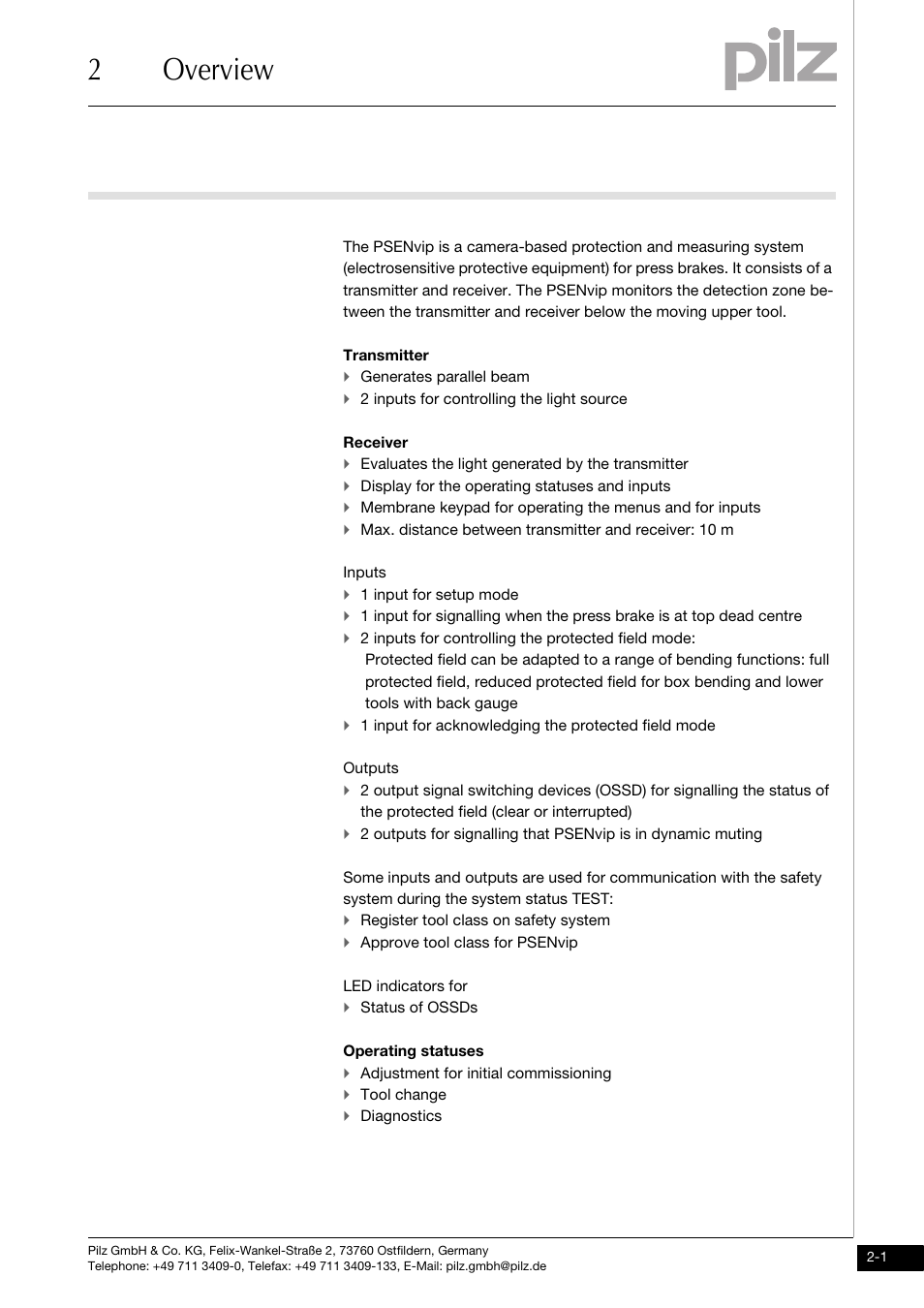Overview, 2overview | Pilz PSENvip RL D P User Manual | Page 13 / 139