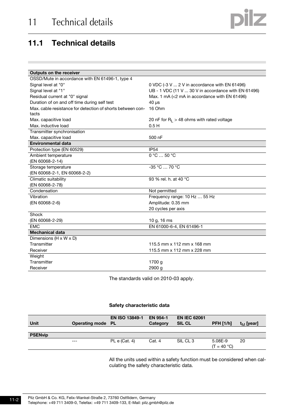 11 technical details, 1 technical details | Pilz PSENvip RL D P User Manual | Page 132 / 139