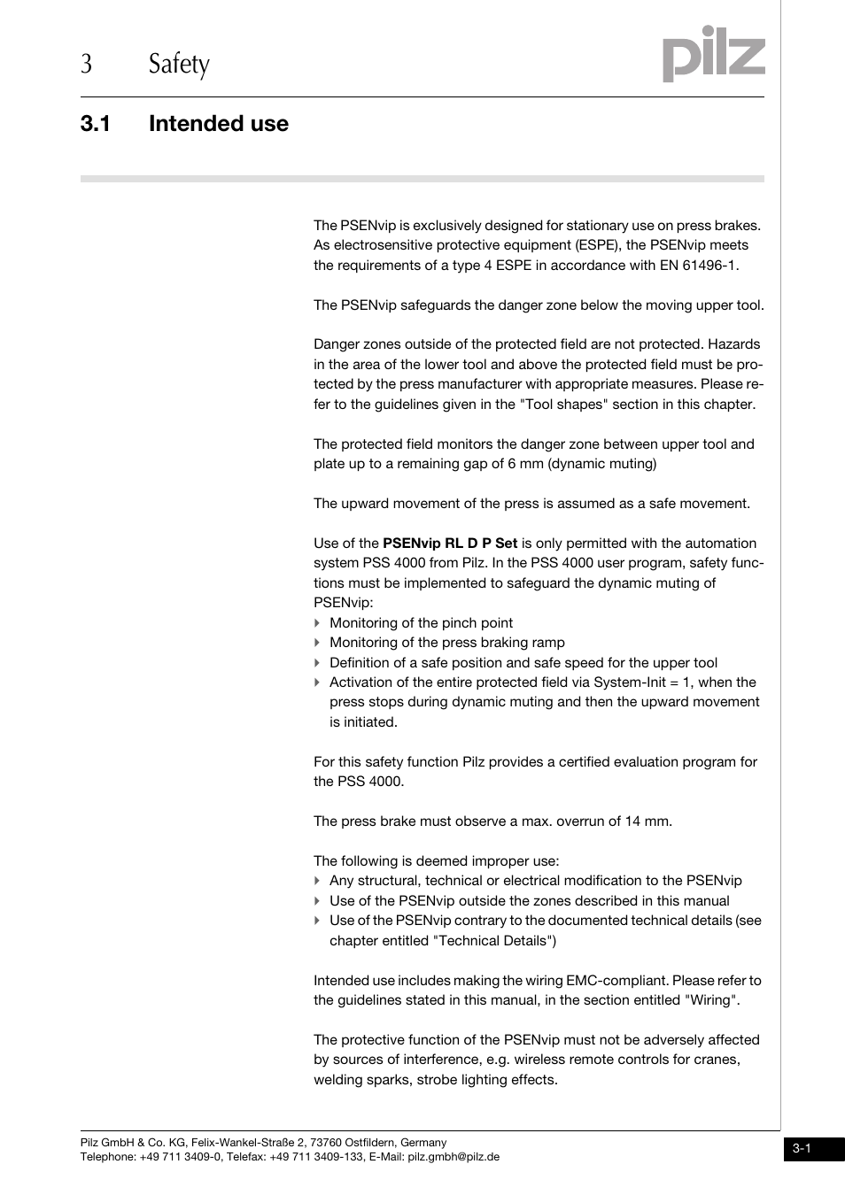 Safety, Intended use, 3safety | 1 intended use | Pilz PSENvip RL D P User Manual | Page 17 / 139