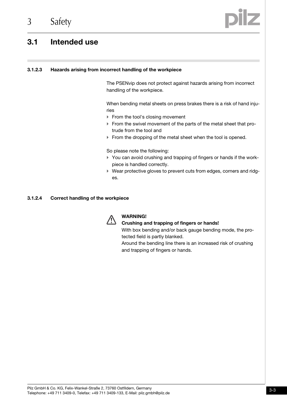 Correct handling of the workpiece, 3safety, 1 intended use | Pilz PSENvip RL D P User Manual | Page 19 / 139