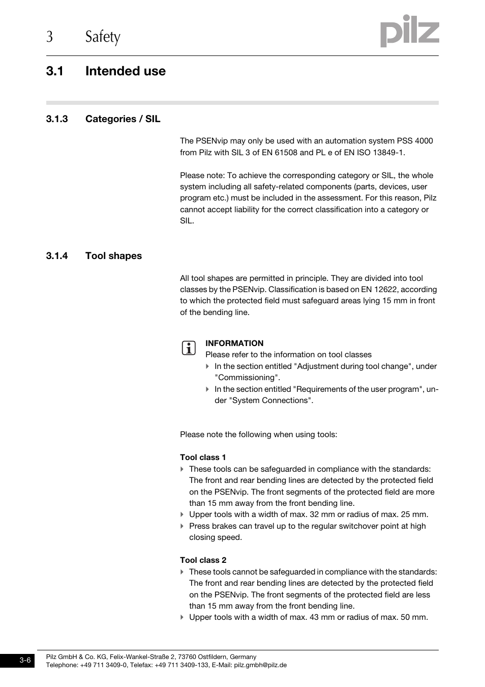 Categories / sil, Tool shapes, 3safety | 1 intended use, 3 categories / sil, 4 tool shapes | Pilz PSENvip RL D P User Manual | Page 22 / 139