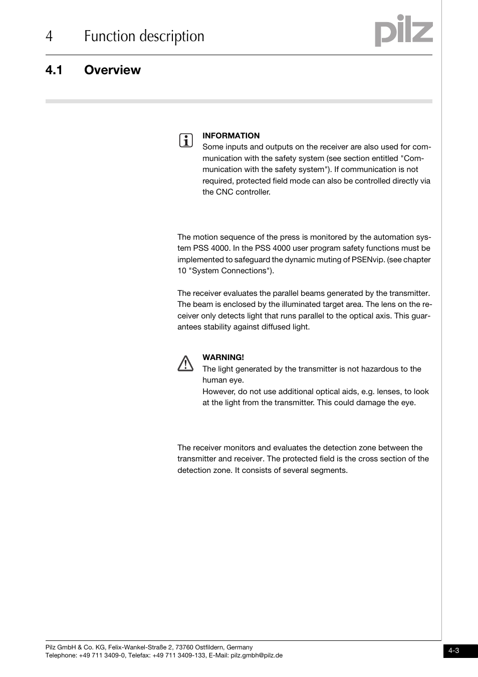 4function description, 1 overview | Pilz PSENvip RL D P User Manual | Page 31 / 139