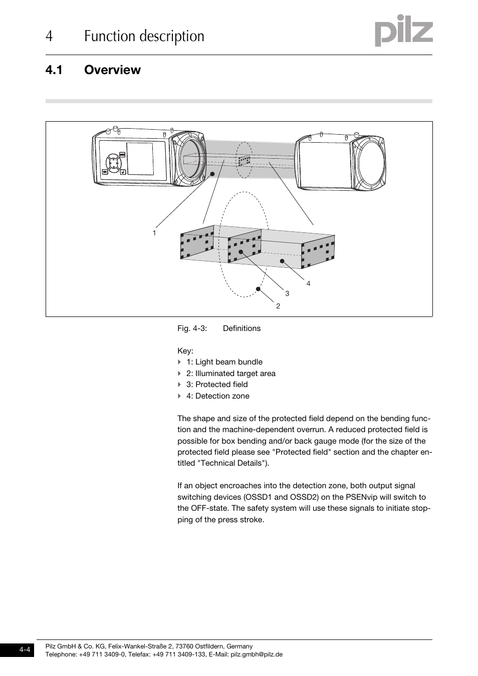 4function description, 1 overview | Pilz PSENvip RL D P User Manual | Page 32 / 139