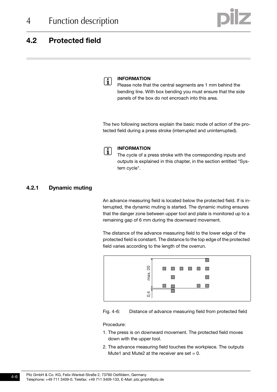 Dynamic muting, 4function description, 2 protected field | 1 dynamic muting | Pilz PSENvip RL D P User Manual | Page 34 / 139