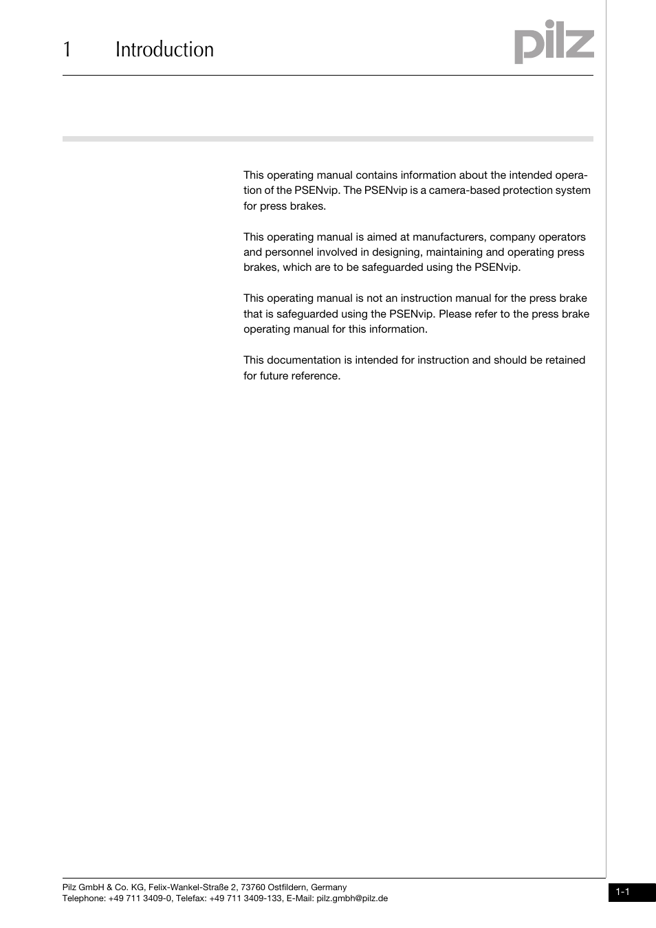 Introduction, 1introduction | Pilz PSENvip RL D P User Manual | Page 7 / 139