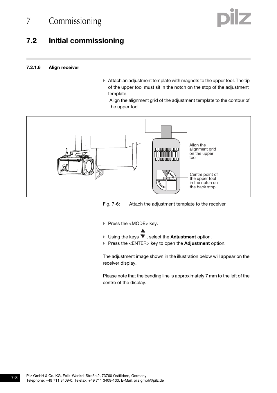 Align receiver, 7commissioning, 2 initial commissioning | Pilz PSENvip RL D P User Manual | Page 90 / 139