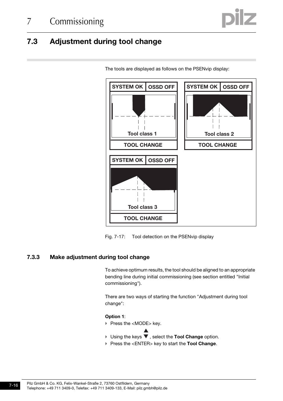 Make adjustment during tool change, 7commissioning, 3 adjustment during tool change | Pilz PSENvip RL D P User Manual | Page 98 / 139