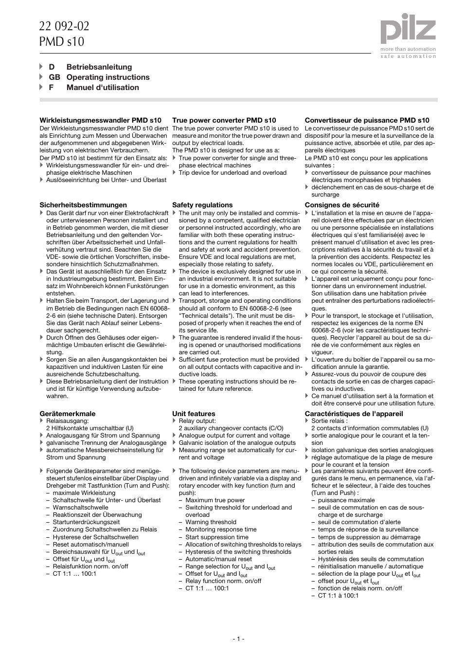 Pilz PMD s10 C 24-240VACDC User Manual | 16 pages