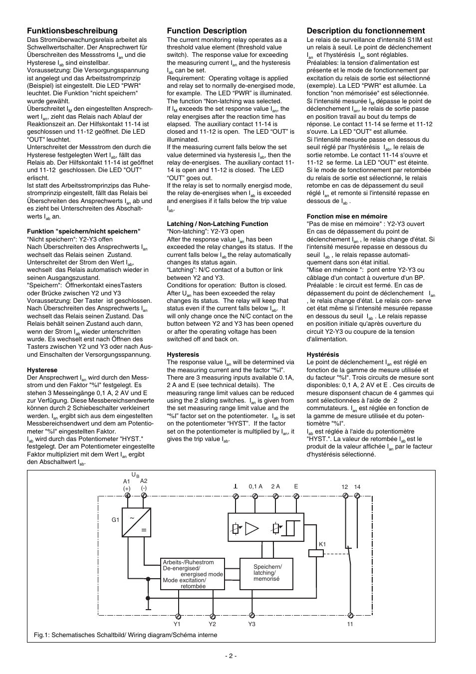 Funktionsbeschreibung, Function description, Description du fonctionnement | Pilz S1IM 230-240VAC IM 0.01-15 A User Manual | Page 2 / 6