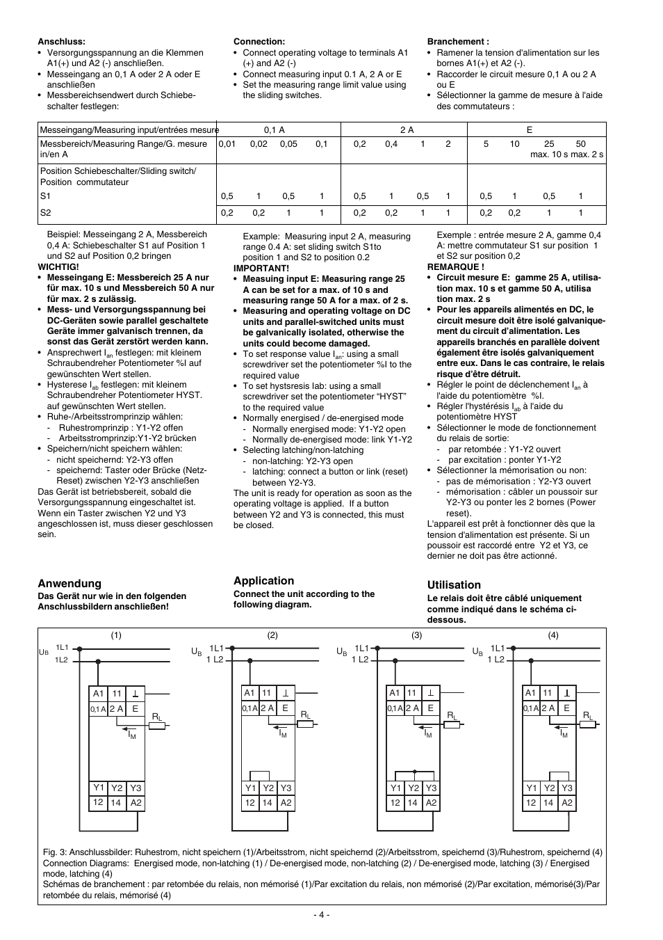 Anwendung, Utilisation, Application | Pilz S1IM 230-240VAC IM 0.01-15 A User Manual | Page 4 / 6