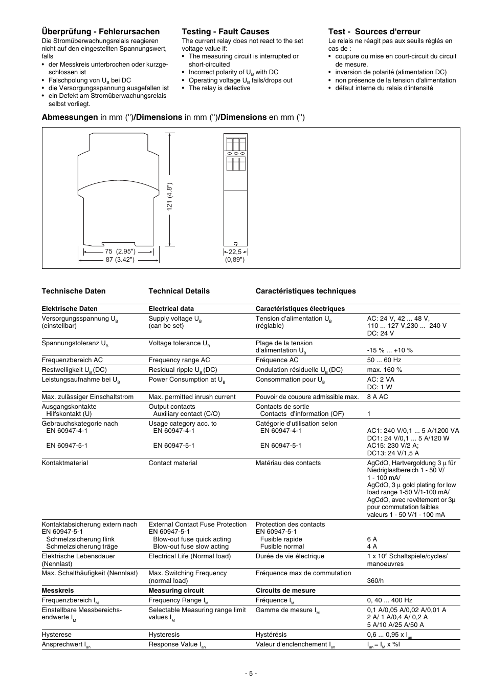 Überprüfung - fehlerursachen, Testing - fault causes, Test - sources d'erreur | Pilz S1IM 230-240VAC IM 0.01-15 A User Manual | Page 5 / 6