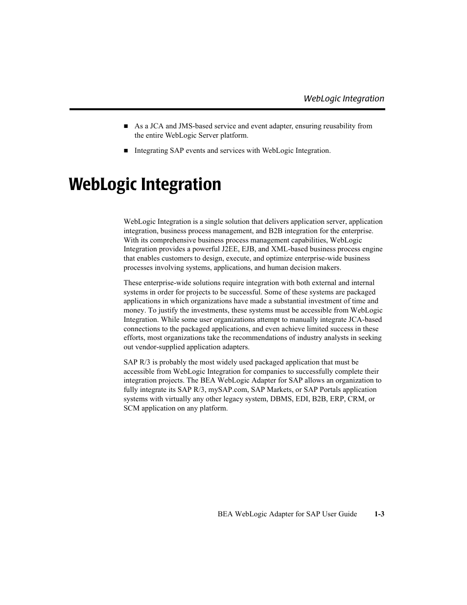 Weblogic integration, Weblogic integration -3 | BEA WebLogic Adapter for SAP User Manual | Page 13 / 94