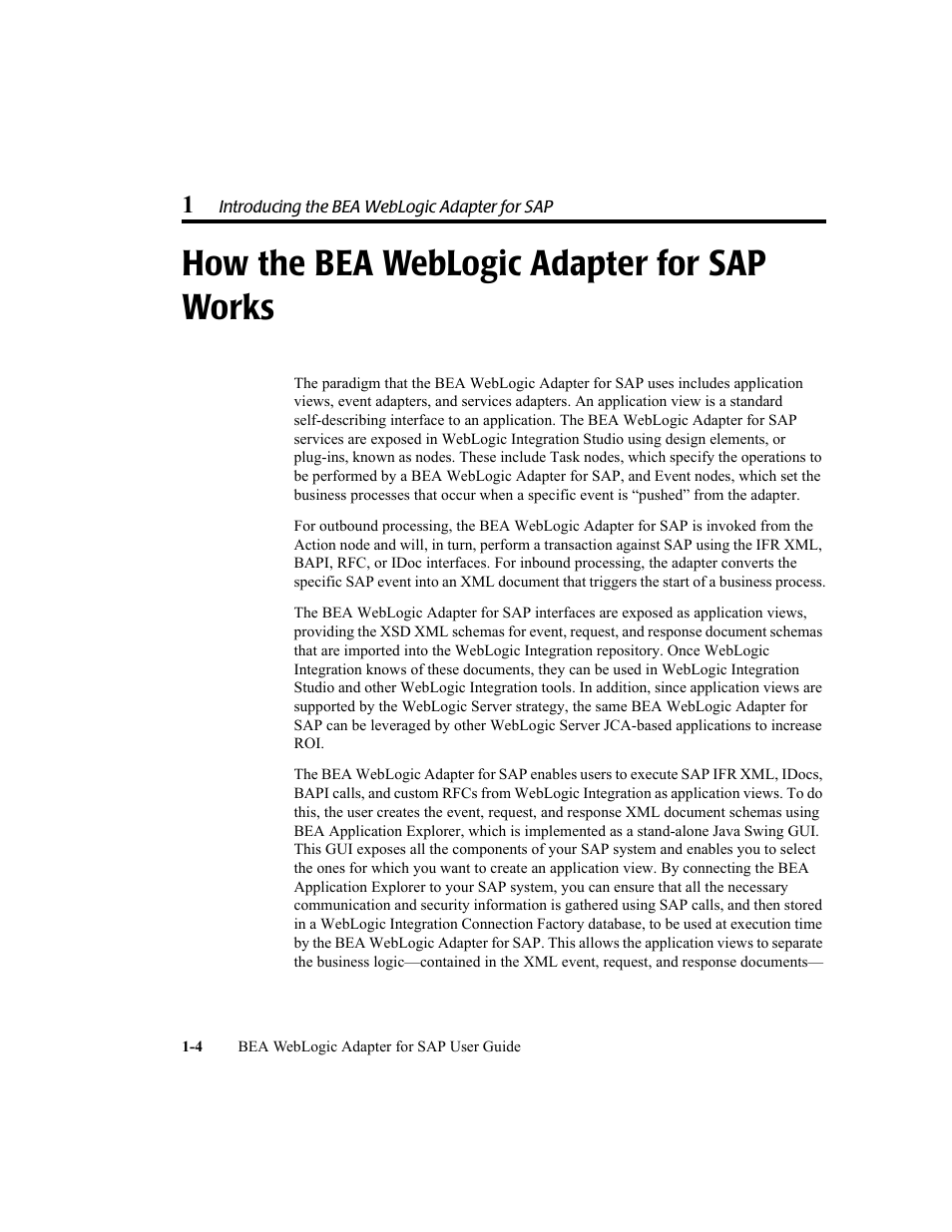 How the bea weblogic adapter for sap works, How the bea weblogic adapter for sap works -4 | BEA WebLogic Adapter for SAP User Manual | Page 14 / 94