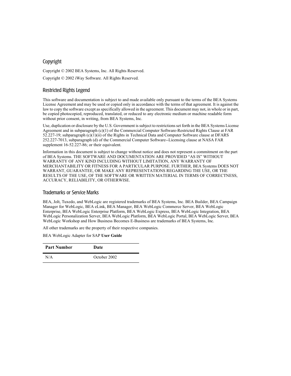 BEA WebLogic Adapter for SAP User Manual | Page 2 / 94