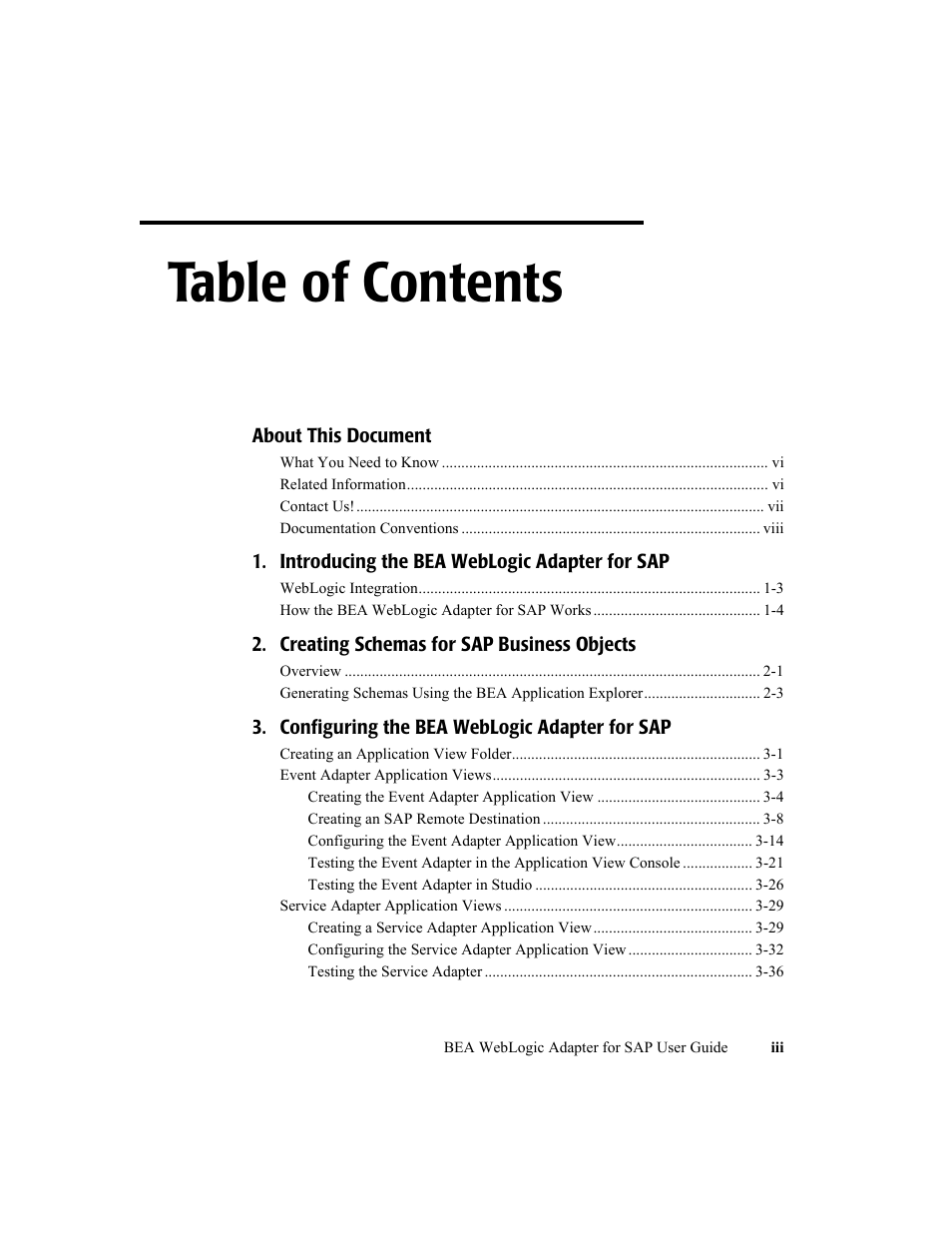 BEA WebLogic Adapter for SAP User Manual | Page 3 / 94