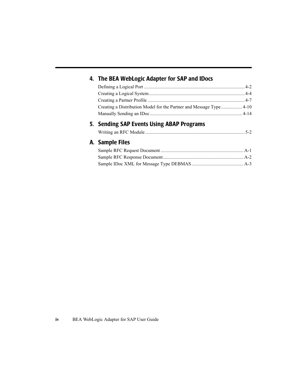 BEA WebLogic Adapter for SAP User Manual | Page 4 / 94