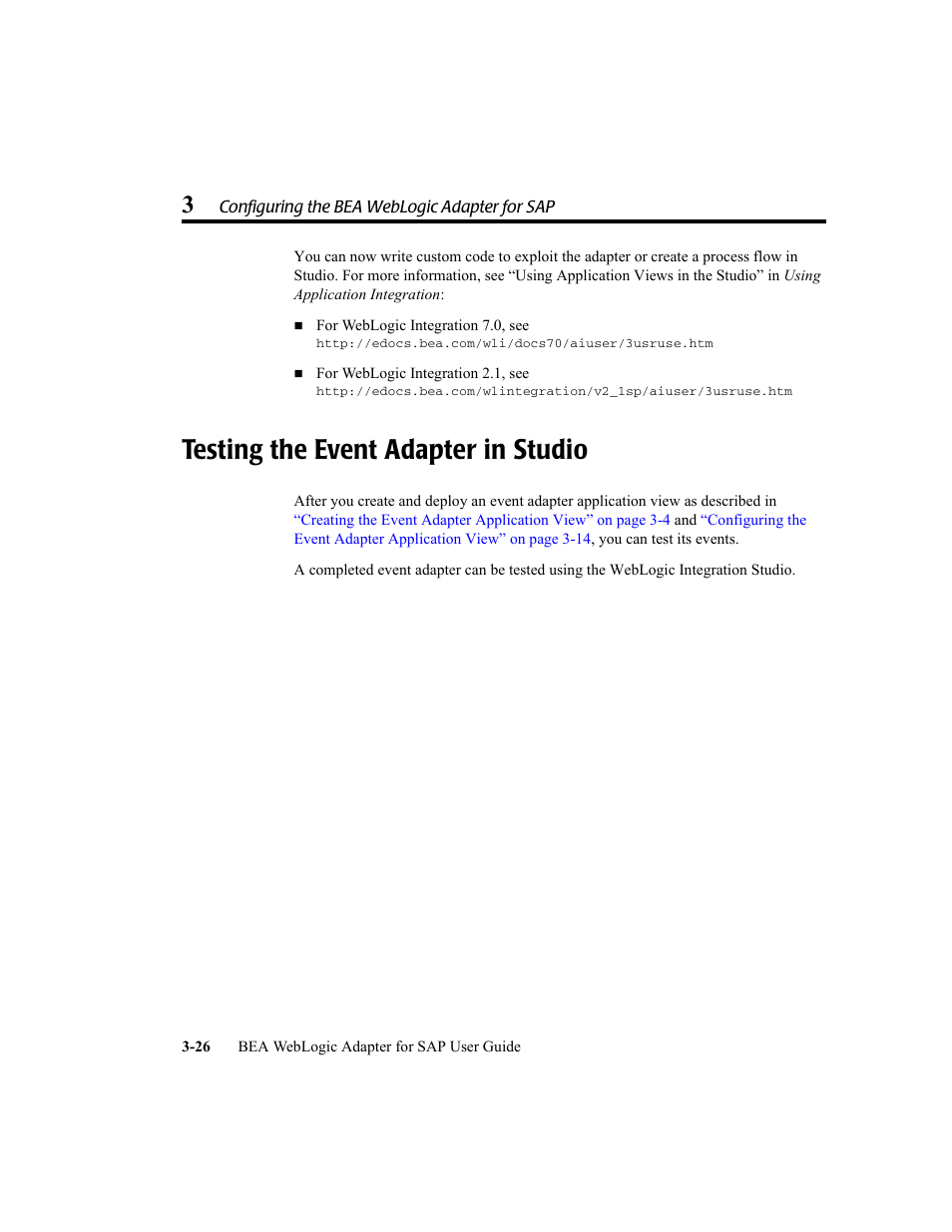 Testing the event adapter in studio, Testing the event adapter in studio -26, Testing the event | BEA WebLogic Adapter for SAP User Manual | Page 54 / 94