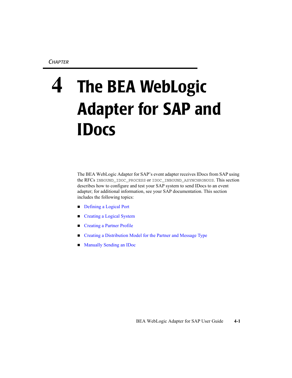 4 the bea weblogic adapter for sap and idocs, The bea weblogic adapter for sap and idocs, Descri | BEA WebLogic Adapter for SAP User Manual | Page 69 / 94