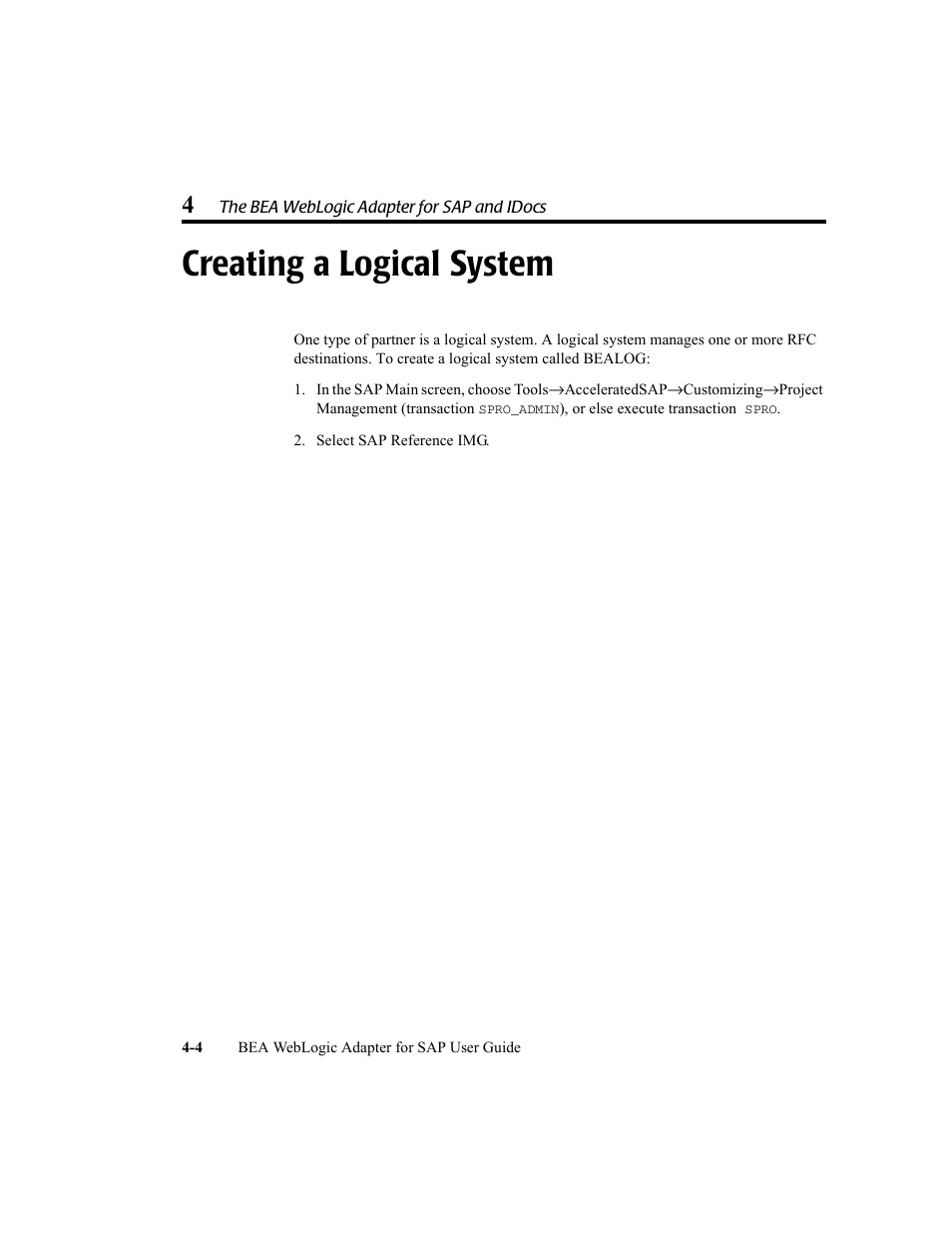 Creating a logical system, Creating a logical system -4 | BEA WebLogic Adapter for SAP User Manual | Page 72 / 94