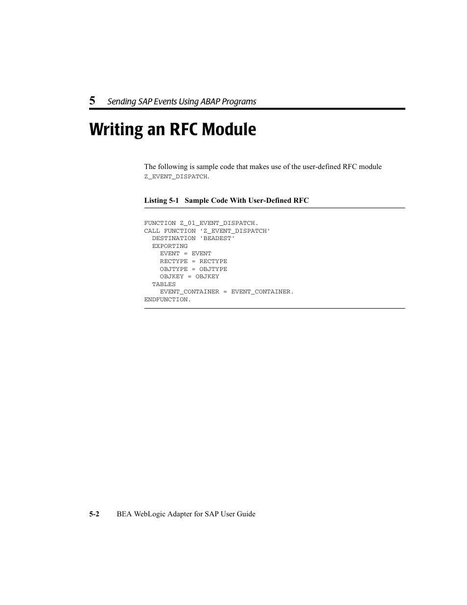 Writing an rfc module, Writing an rfc module -2 | BEA WebLogic Adapter for SAP User Manual | Page 86 / 94