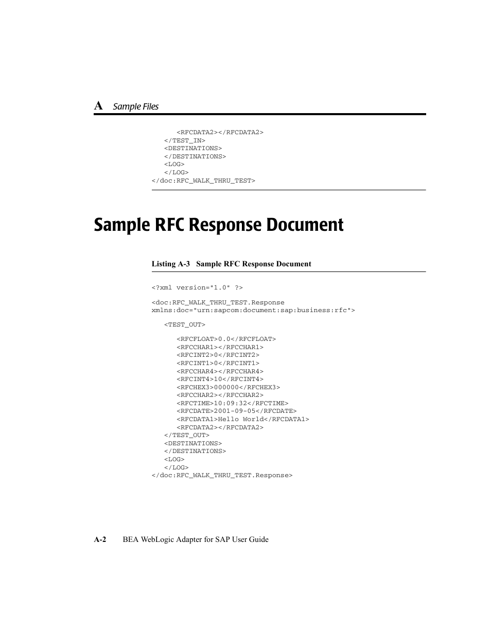Sample rfc response document | BEA WebLogic Adapter for SAP User Manual | Page 88 / 94