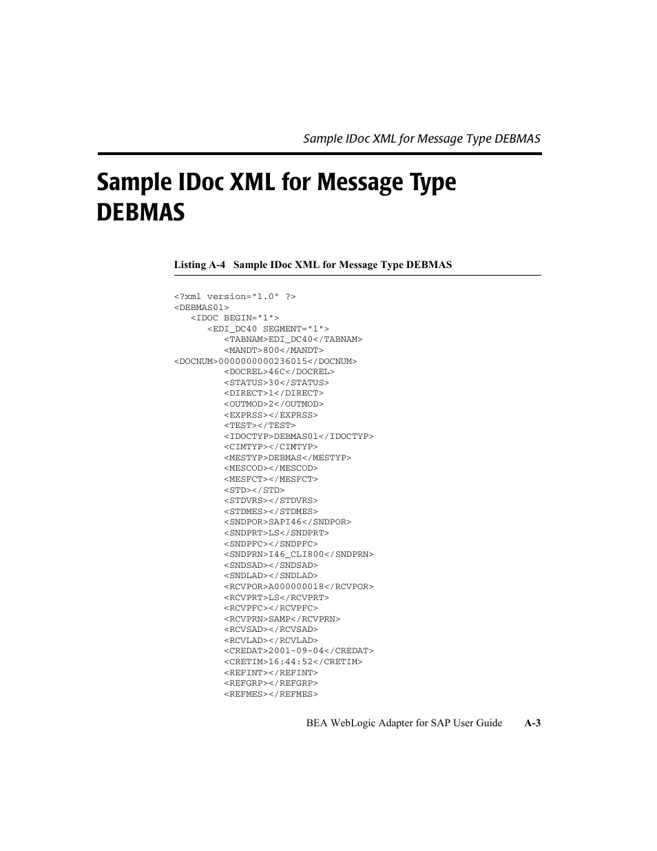 Sample idoc xml for message type debmas | BEA WebLogic Adapter for SAP User Manual | Page 89 / 94