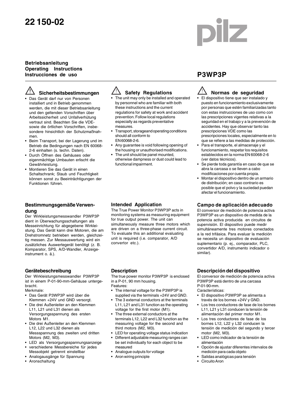 Pilz P3WP3P C/5A/400VAC User Manual | 6 pages