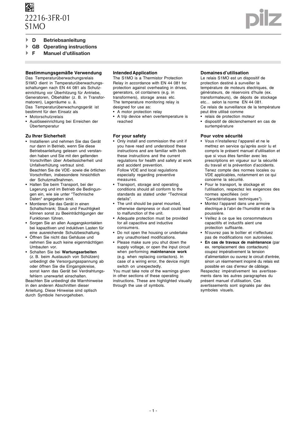 Pilz S1MO 48VAC 2c/o User Manual | 8 pages