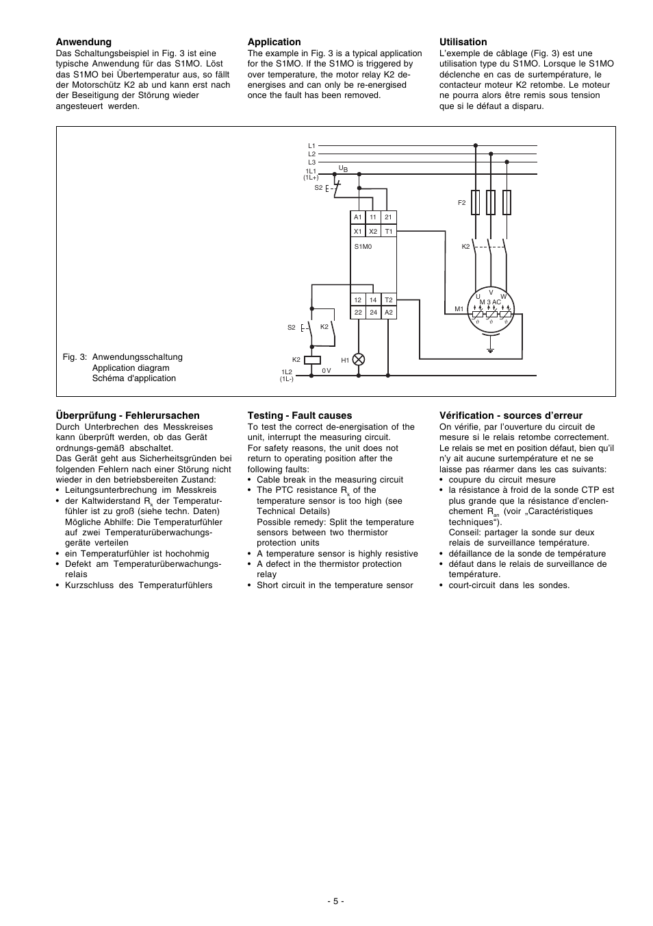 Anwendung, Utilisation, Application | Überprüfung - fehlerursachen, Testing - fault causes, Vérification - sources d’erreur | Pilz S1MO 48VAC 2c/o User Manual | Page 5 / 8